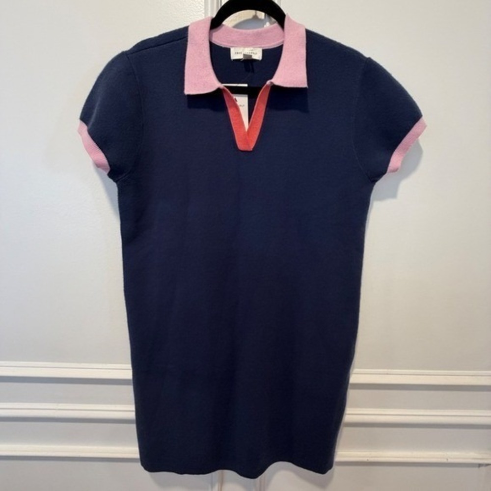 Free Assembly Women's Size XXL Navy Blue Pink Polo‎ Dress NWT Colorblock Preppy